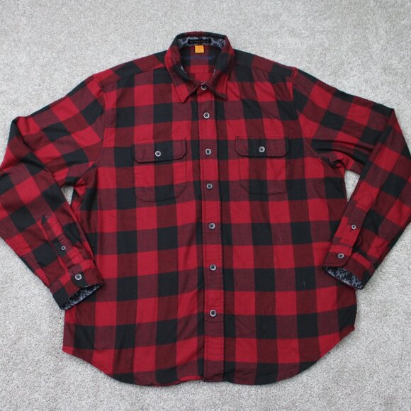 Tailor Vintage Shirt Mens Large Red/Black Plaid Performance Flannel Flip Cuff - Picture 2 of 14